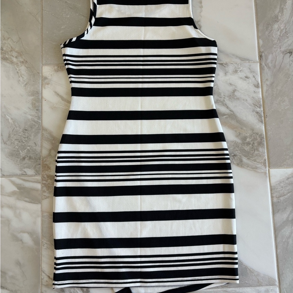 Pink Republic Black and Striped Asymmetrical Mini Dress - Picture 4 of 4